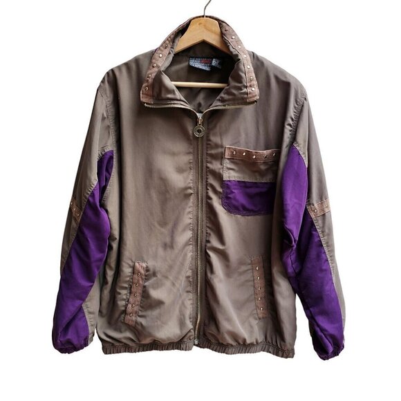 Vintage Mureli Unisex Medium Brown & Purple Studded Jacket - Picture 1 of 12